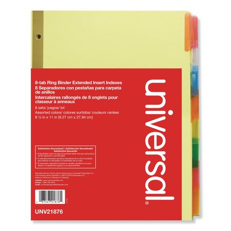 UNIVERSAL ONE Extended Index Dividers 8-1/2 x 11", 8 Tab, Multicolor UNV21876